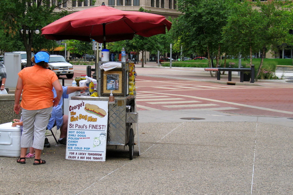 St Paul's finest hot dogs can be found in Rice Park, downtown St Paul.