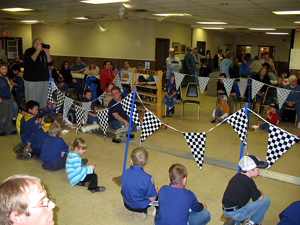 Pinewood derby finish line.