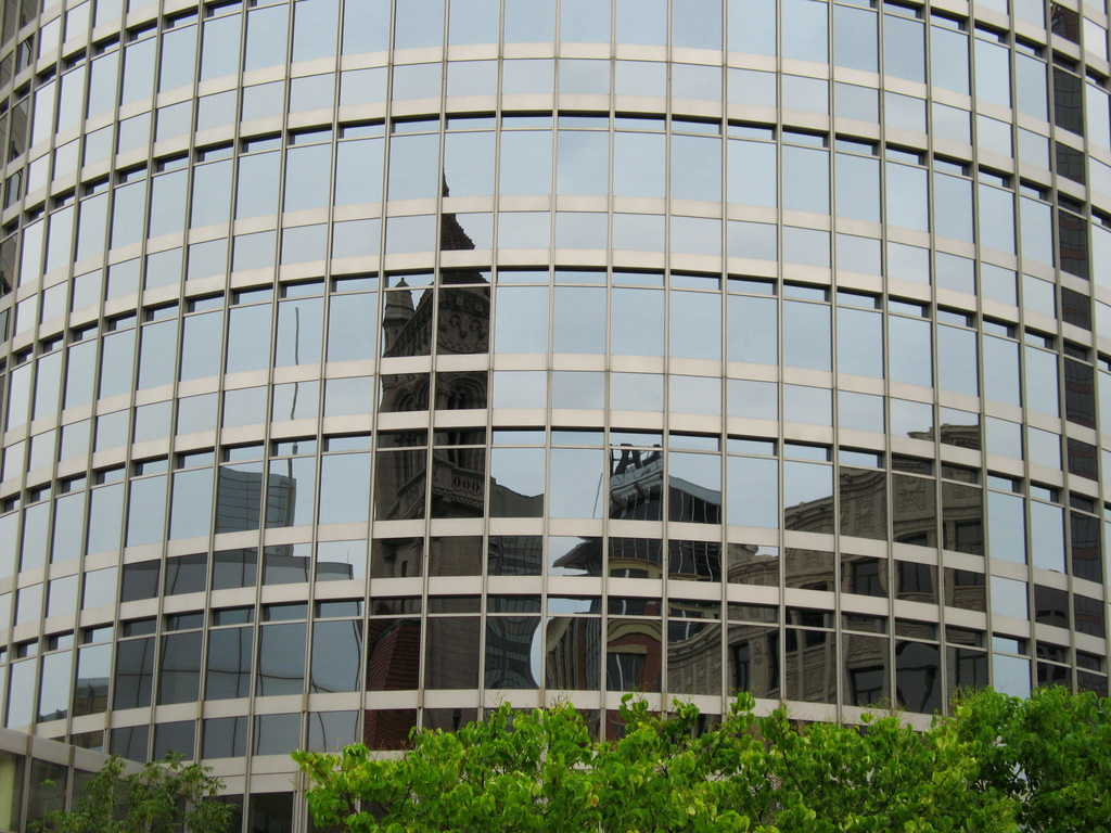 reflections on a round glass building