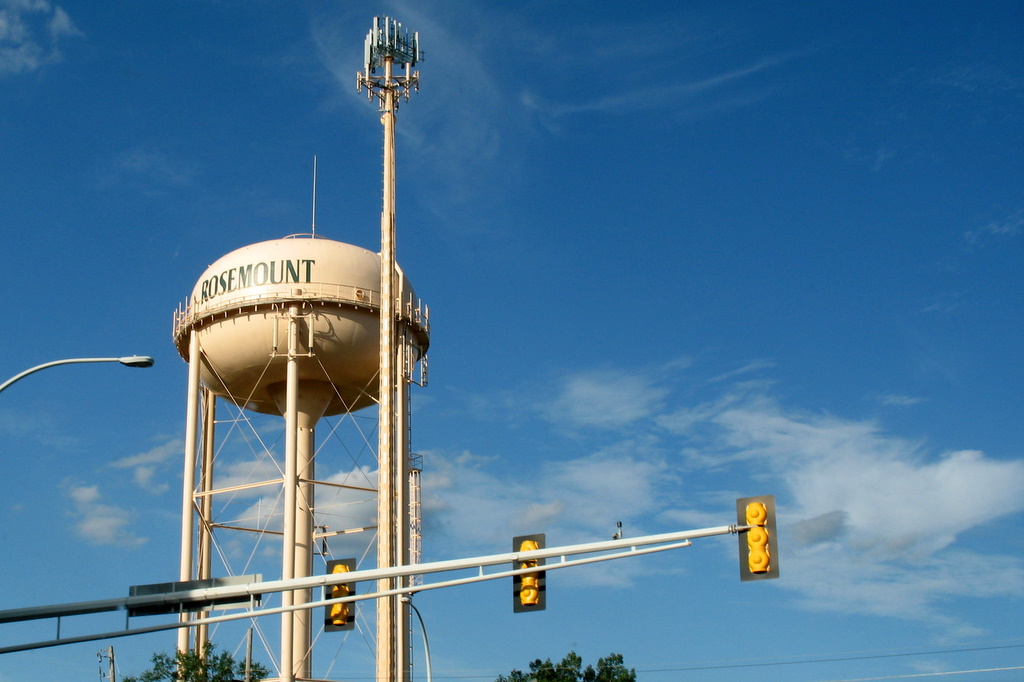 A water tower in Rosemount, Minnesota.