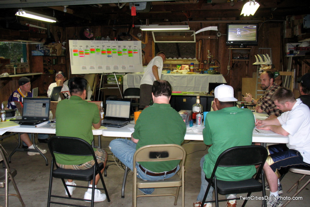 Live from my garage, is the Fantasy Football draft headquarters for the 12 team league that I run.
