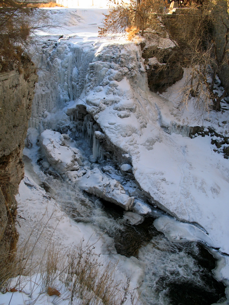 The Vermillion River water falls in Hastings Minnesota during the winter months are often found frozen in ice.