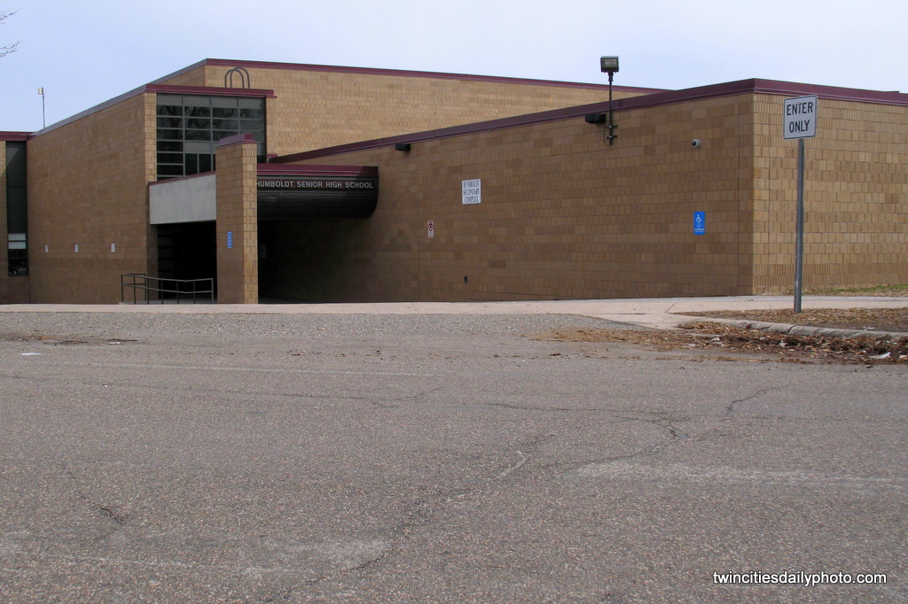 The entrance near the gym to Humboldt Senior High School located on the westside neighborhood of St Paul.