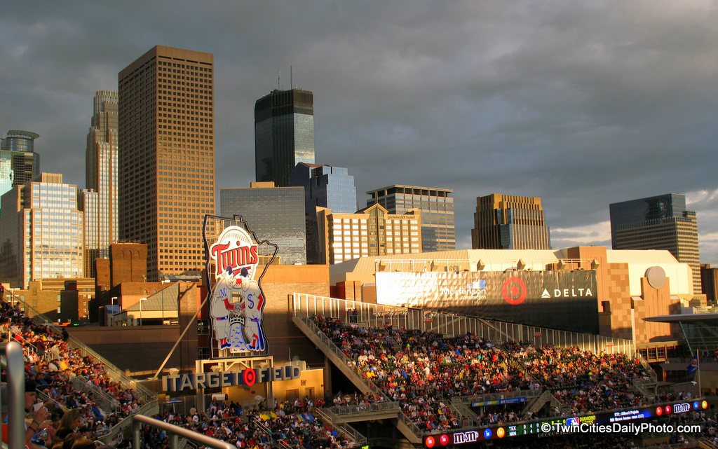 Downtown Minneapolis from inside Target Field, home of the Minnesota Twins.