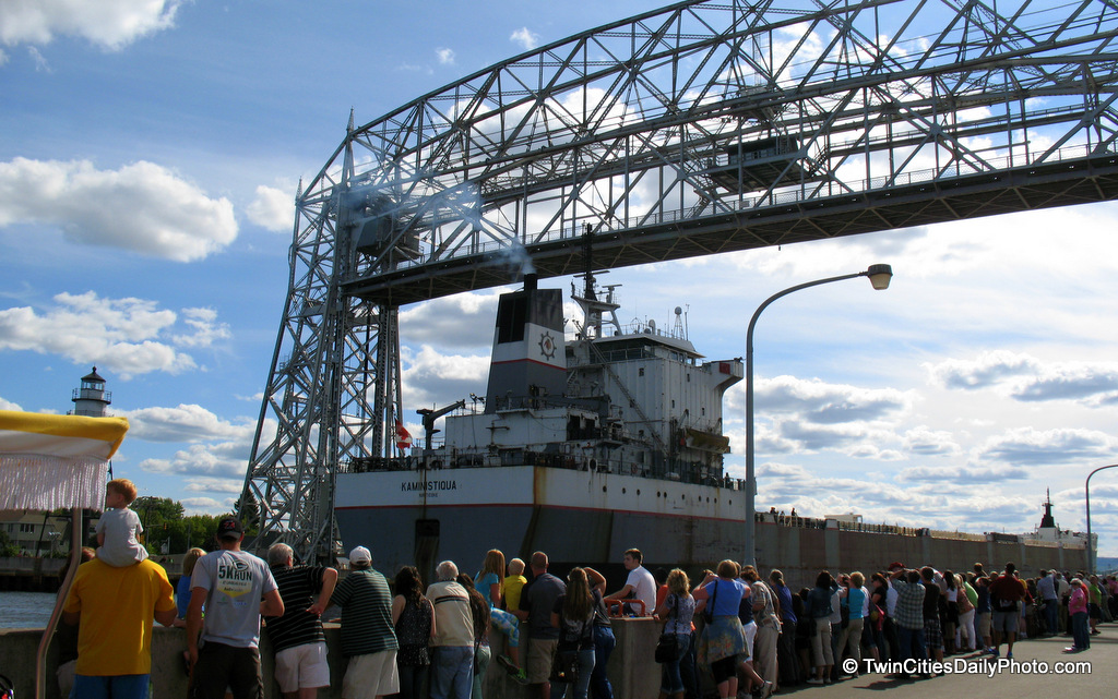I'm pretty sure this is the 700+ foot cargo ship entering the port in Duluth. It was on it's way to get loaded up at one of the energy companies.
